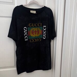 Gucci Black Tee with Iconic Logo and Green Red Accents